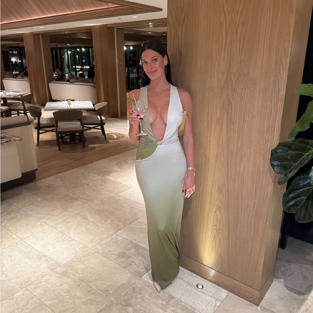Elegant Meshki Olive Green ombré Maxi Dress
